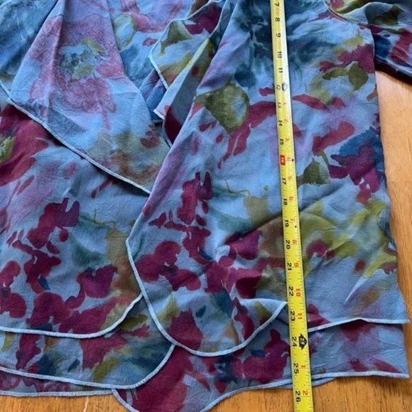 Blue Floral Open Blazer Ruffle Edges Casual Formal Top Jacket, Size L - Picture 8 of 8